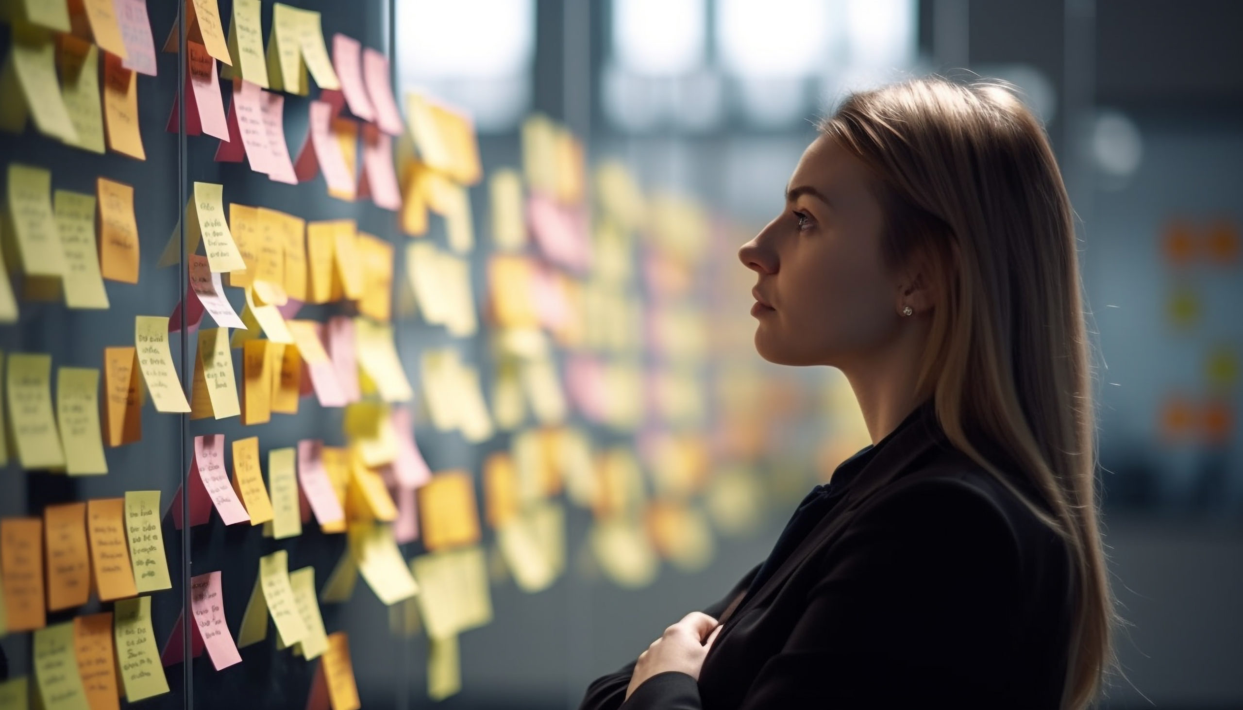 Young businesswoman planning success, holding adhesive note generated by AI